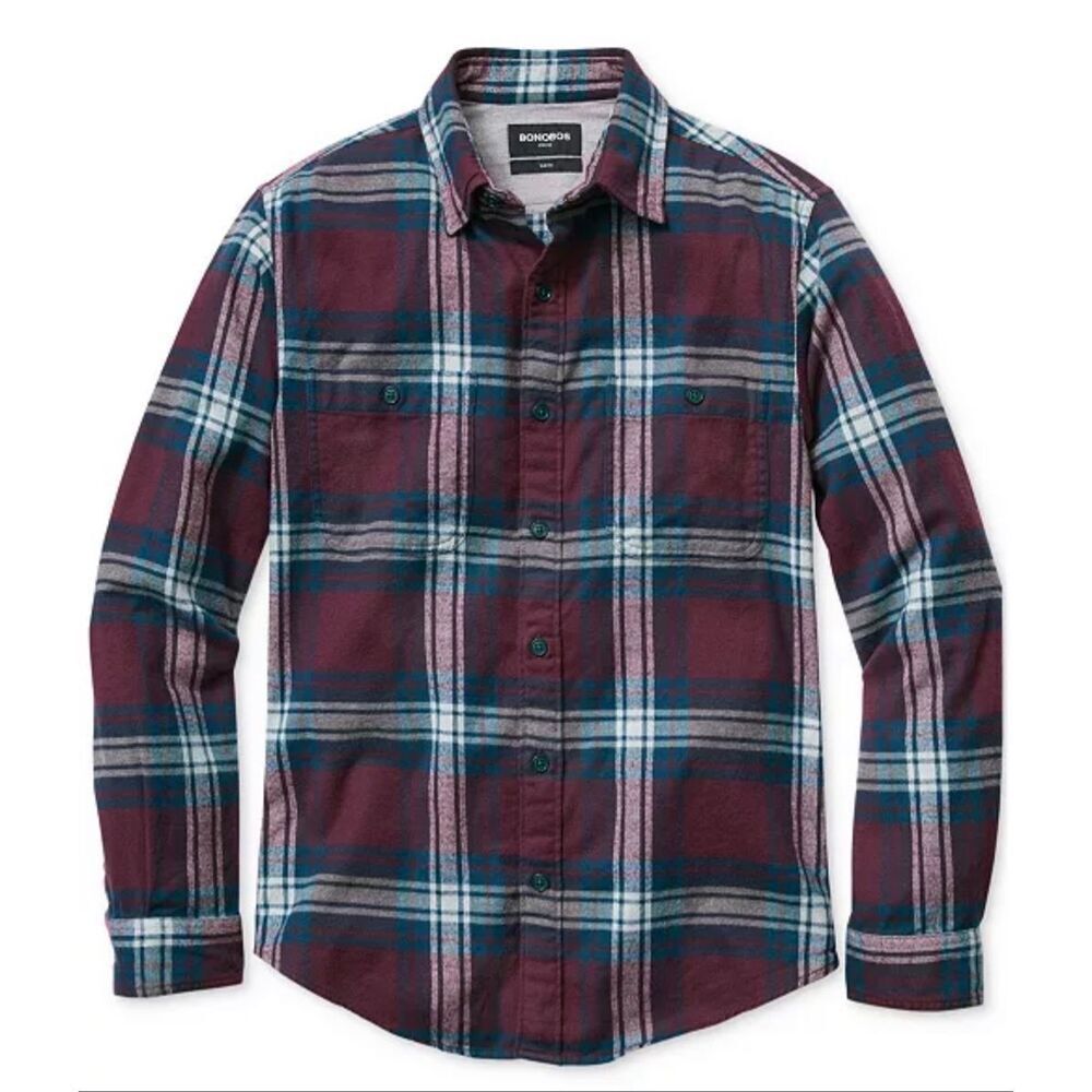 Bonobos Slim Fit Long Sleeve Button-Front Stretch Plaid Flannel Shirt Spiced Bra